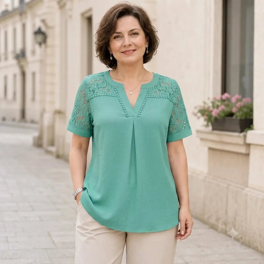 ✨【S-6XL】👚Tricou Elegant din Bumbac cu Detalii din Dantelă