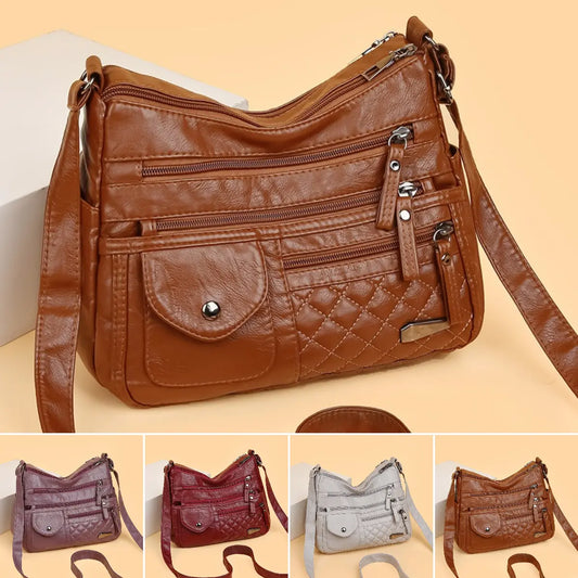 👜【Piele Naturală de Calitate Premium】Geantă Mare de Umăr din Piele Moale cu Compartimente Multiple